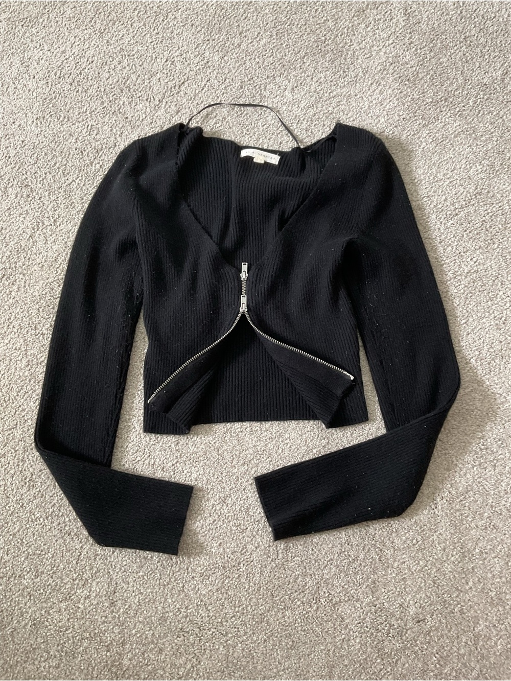 La Hearts Black Ribbed Zip-Up Cardigan